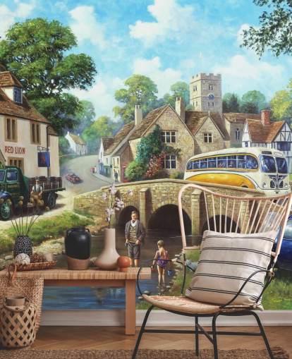 paddling in the village river in the past wallpaper