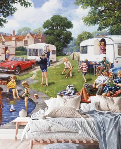 campingvogn ved sø feriegæster tapet