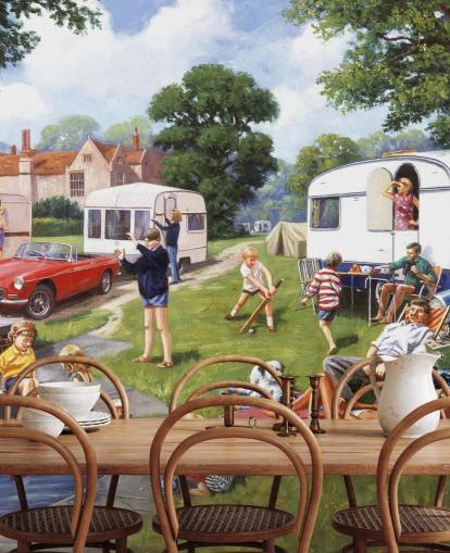 caravan by lake holidayers wallpaper