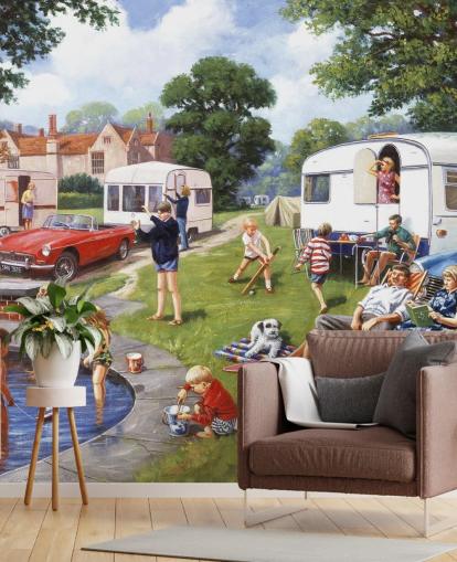 caravan by lake holidayers wallpaper