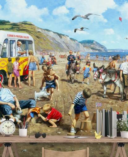 old fashioned seaside wallpaper