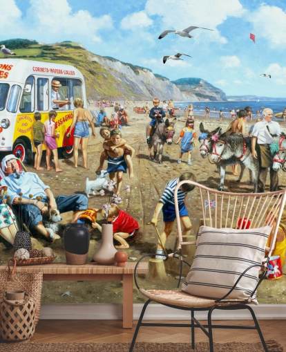 old fashioned seaside wallpaper