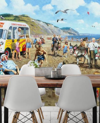 fond d'écran de peinture de vacances côté mer à l'ancienne