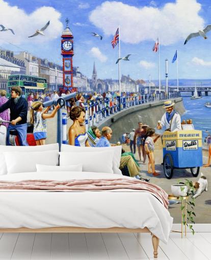 old fashioned seaside painting wallpaper
