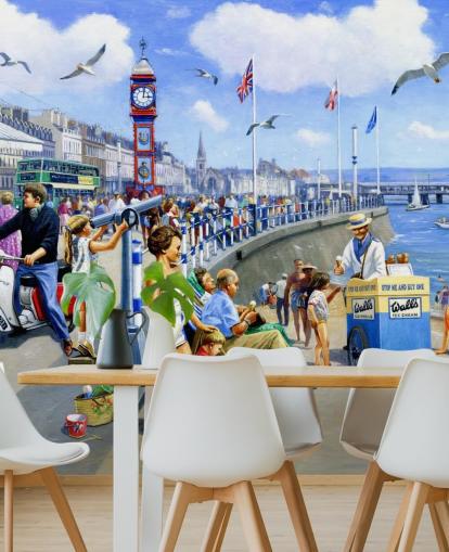old fashioned seaside painting wallpaper
