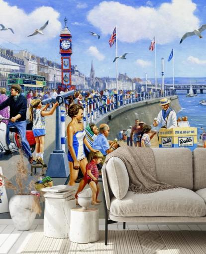 gammeldags seaside maleri tapet