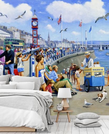 ouderwets schilderij behang aan zee