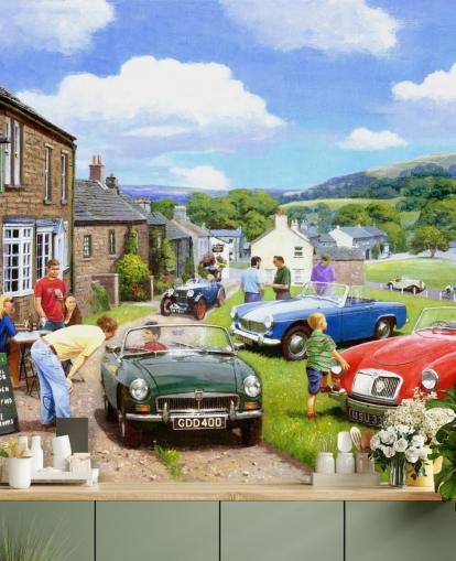 antiga vila com carros antigos papel de parede