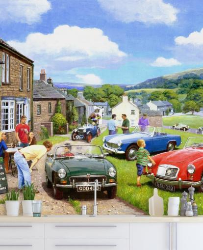 altes Dorf mit Oldtimer-Tapete