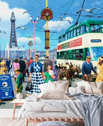 papier peint mural coloré de l'époque révolue appelé Happy Days Blackpool par Kevin Walsh pour les maisons de retraite papier peint mural coloré de l'époque révolue appelé Happy Days Blackpool par Kevin Walsh pour les maisons de retraite