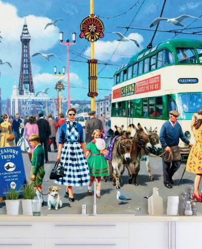 Kevin Walshin värikäs menneen aikakauden taustakuvamaalaus nimeltä Happy Days Blackpool hoivakodeille