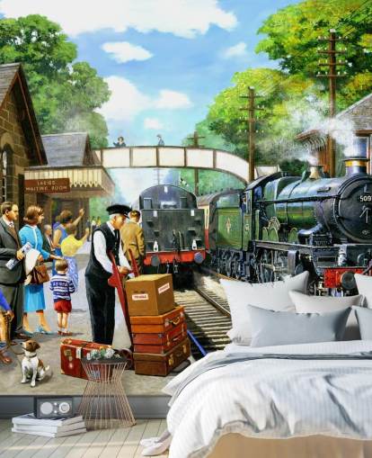 oud treinstation in het verleden behang