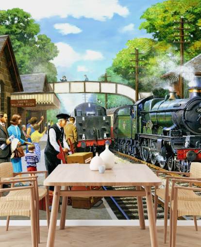 oud treinstation in het verleden behang