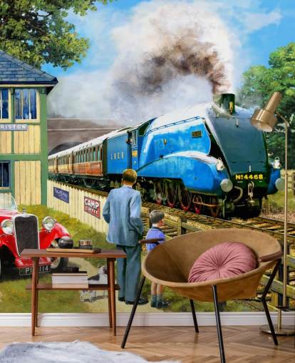 alter Schnellzug auf der Strecke Tapete