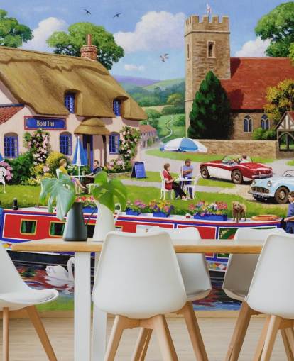 english countryside and canal painting wallpaper