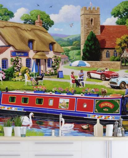 fond d'écran de peinture de campagne et canal anglais