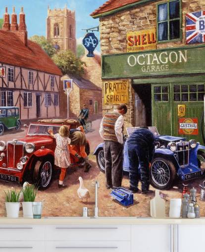 oude autowinkel behang