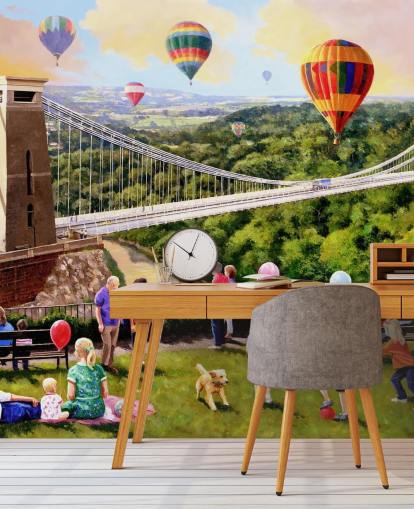 voorbij bristol met brug en heteluchtballonnen behang