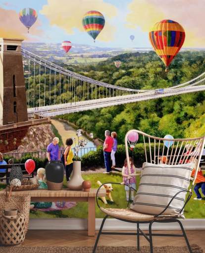 voorbij bristol met brug en heteluchtballonnen behang