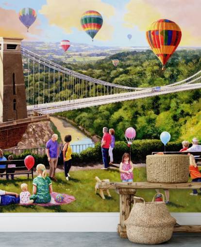 past bristol with bridge and hot air balloons wallpaper