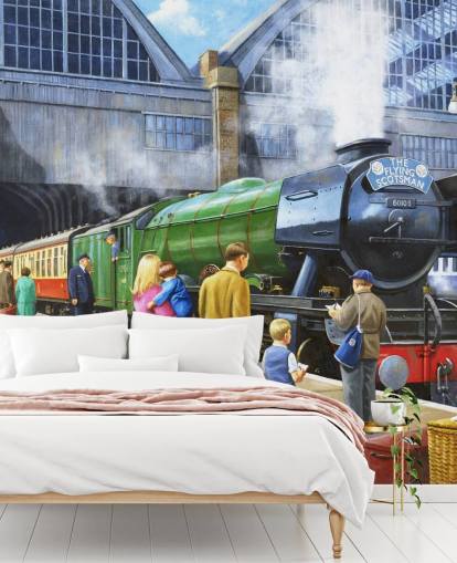 Leute beobachten Dampfzug von Bahnsteig Tapete Leute beobachten Dampfzug von Bahnsteig Tapete