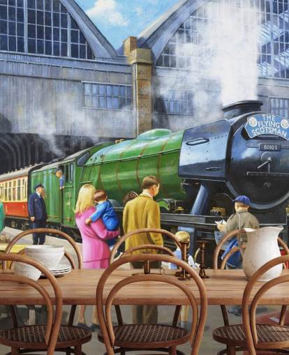people watching steam train from platform wallpaper