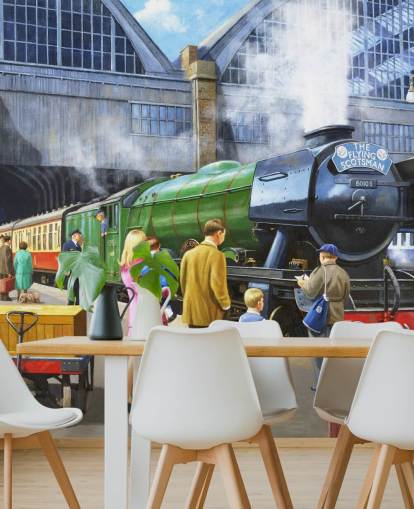 people watching steam train from platform wallpaper