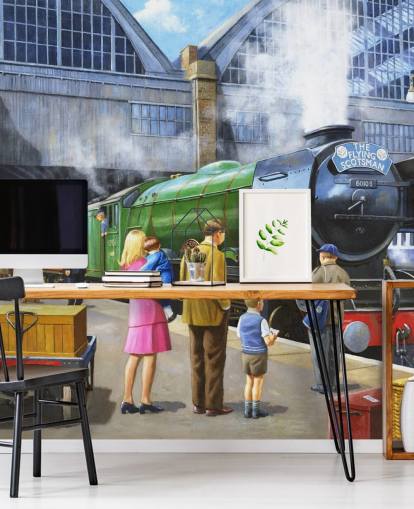 people watching steam train from platform wallpaper