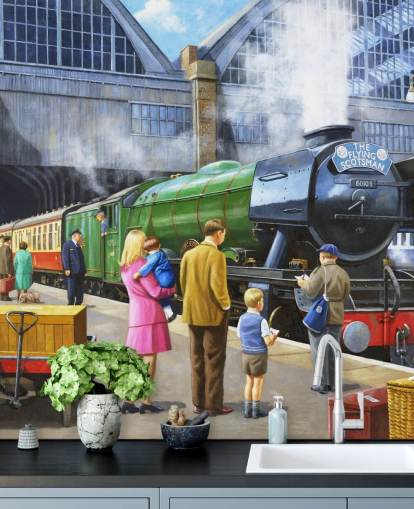 people watching steam train from platform wallpaper