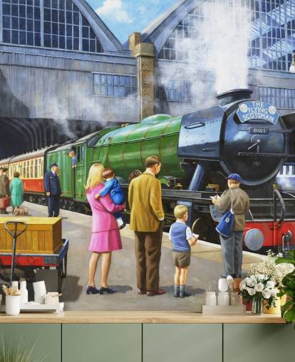 people watching steam train from platform wallpaper