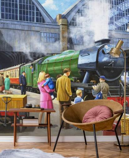 people watching steam train from platform wallpaper