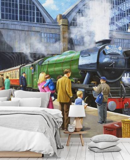 people watching steam train from platform wallpaper