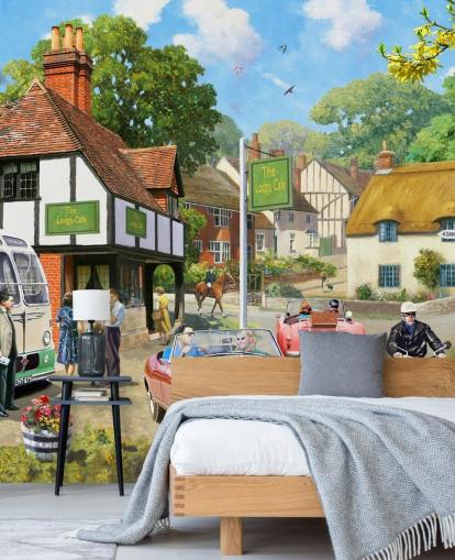 roadside cafe in village wallpaper