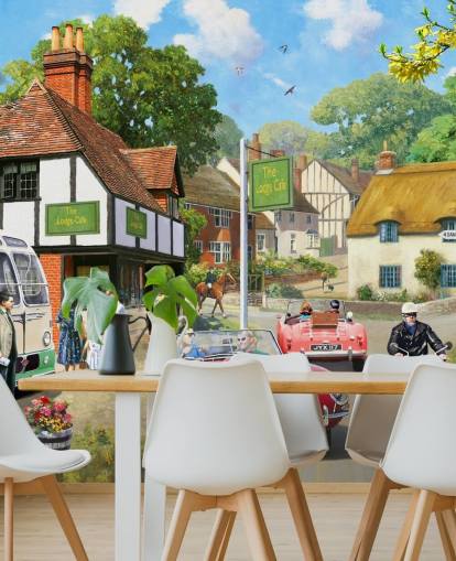 roadside cafe in village wallpaper
