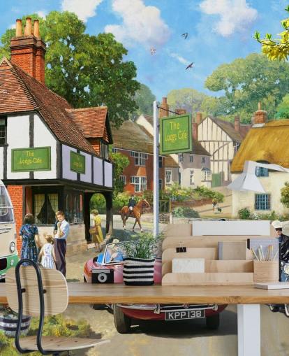 roadside cafe in village wallpaper