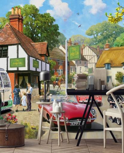 roadside cafe in village wallpaper