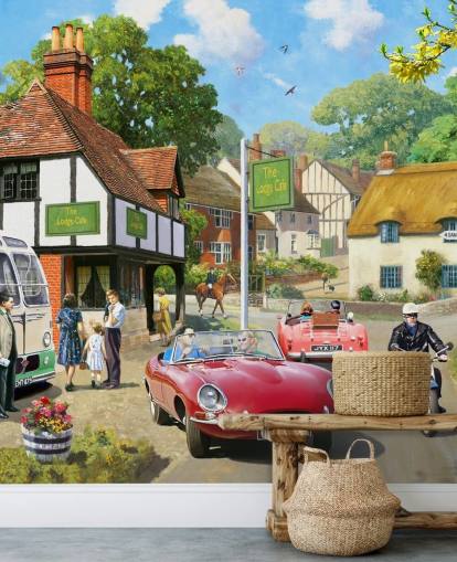 roadside cafe in village wallpaper