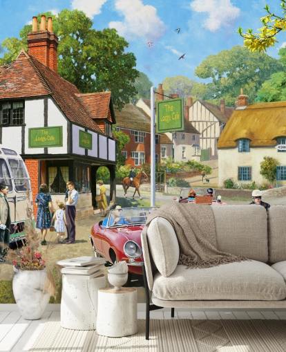 roadside cafe in village wallpaper