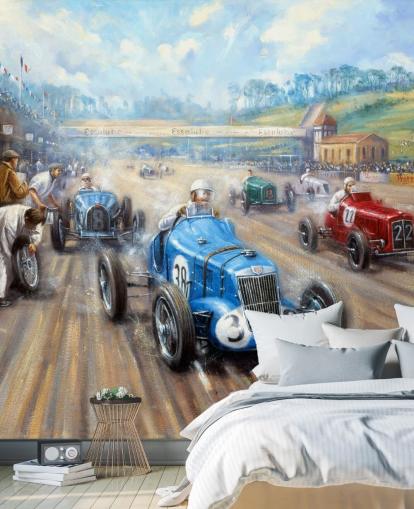 mural de pared carrera de coches vintage