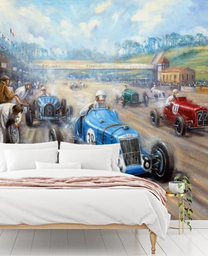 vintage car race muurschildering vintage car race muurschildering