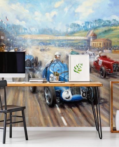 vintage car race wall mural