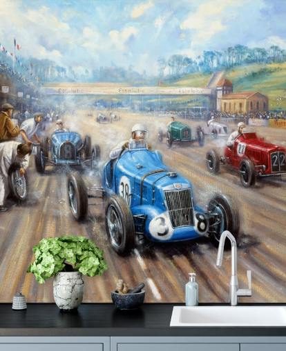 mural de parede de corrida de carros antigos