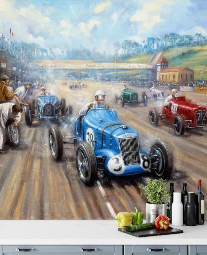 peinture murale de course de voitures anciennes