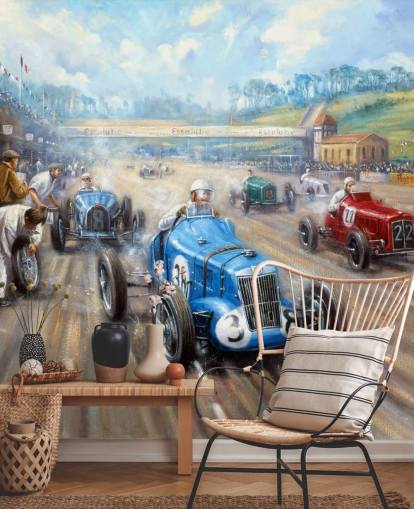 vintage car race wall mural