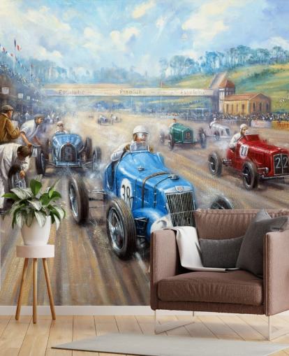 mural de pared carrera de coches vintage mural de pared carrera de coches vintage