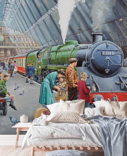 estación de tren cubierta en la década de 1950 fondo de pantalla