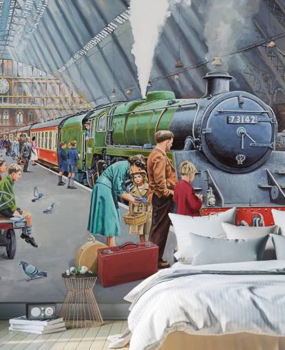 estación de tren cubierta en la década de 1950 fondo de pantalla