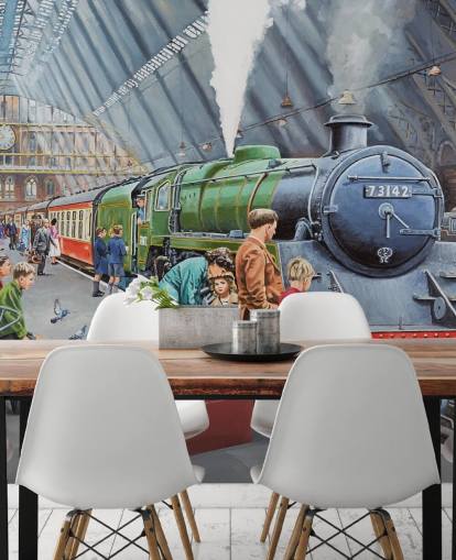 indoor train station in the 1950s wallpaper