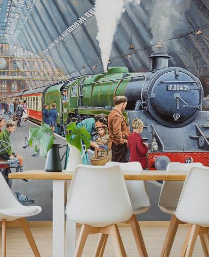 estação de trem coberta na década de 1950 papel de parede