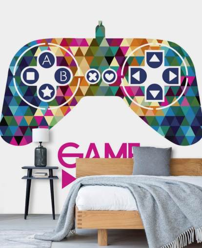 Mural de parede de controlador de jogos com padrão de triângulo colorido